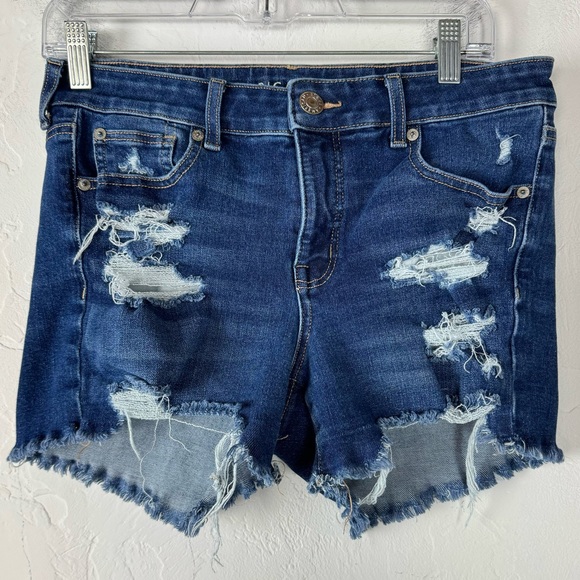American Eagle Outfitters Pants - American Eagle Shorts Denim Jean Midi The Dream Dark Wash Blue Solid Ripped Knit
